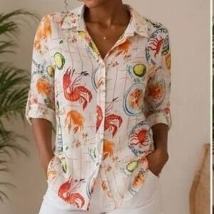 Calypso St Barth Button Down Women S Multicolor  Lobster Crab Print